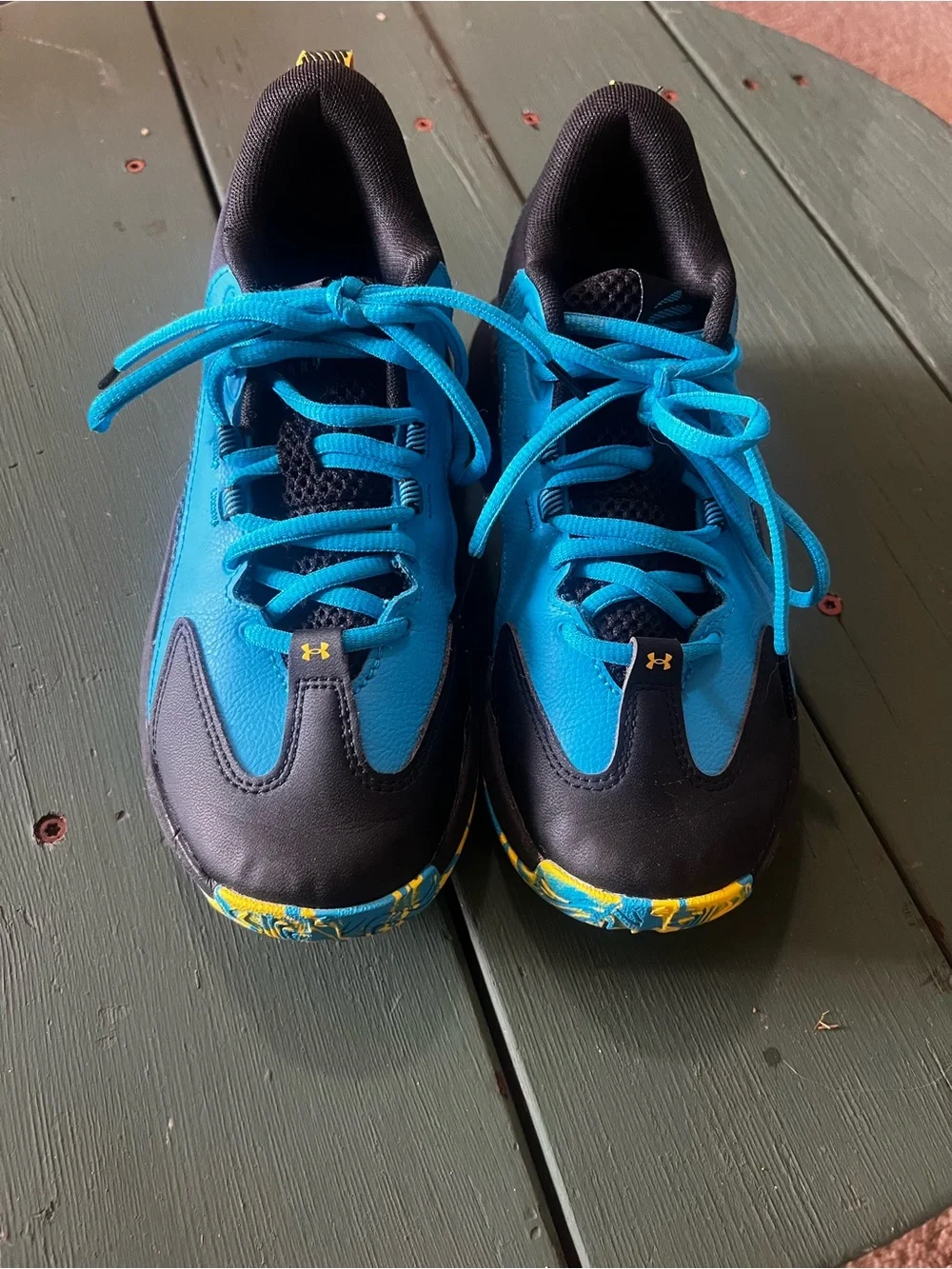 Under Armour Kids Blue and Black Athletic Sneakers with Yellow Accents